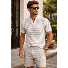 Tarz Cool Erkek Çizgili Triko Slim Fit Polo Yaka T-Shirt