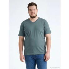 LC Waikiki Lcwaıkıkı Classic Yeşil V Yaka Penye Erkek Tişört