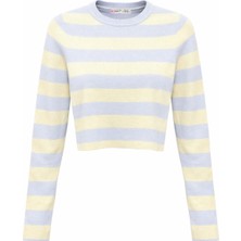 Mixray 6644 Kadın Bisiklet Yaka Çizgili Kazak Bebe Mavi