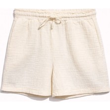 Mixray 4548 Kadın Beli Lastikli Müslin Şort Naturel