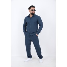 L-KOM Erkek Keten Gömlek Pantolon Takım