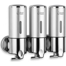 Aura Bath 3 Bölmeli Duvar Tipi Sıvı Sabunluk Şampuan Duş Jeli Dispenseri Şık Tasarım 3X500ML