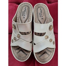 maxxi Kadın Anatomik Tabanlı Günlük Terlik - Altın Aksesuar Detaylı Ortopedik Terlik