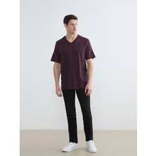 LC Waikiki Lcwaıkıkı Classic Mürdüm V Yaka Penye Erkek Tişört