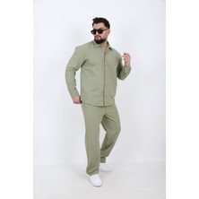 L-KOM Erkek Keten Gömlek Pantolon Takım