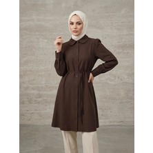 Foremia Bebe Yaka Omuz Kol Büzgülü Tunik-Kahve -