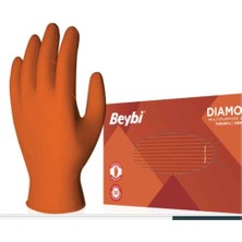 Beybi Diamond Pudrasız L Beden Kalın Turuncu Nitril Eldiven Large (100 Lü Paket)
