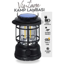 Suled Fanus Fener Vintage Kamp El Feneri USB Type-C Güneş Şarjlı 10W Güçlü Led Işık Power Bank Özellikli