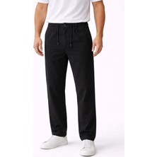 Zenvia Erkek Keten Cepli Pantolon Lastikli Bel Bağcıklı Önden Fermuarlı - Siyah