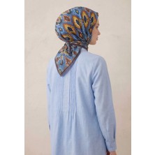 Silk Home Pamuk Karışımlı Soft Eşarp Baklava Desen Mavi 90X90