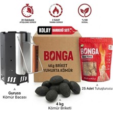 Bonga Briket Yumurta Kömür 4 kg - 25 Adet Tutuşturucu - Guruss Tutuşturma Bacası | Kömür Tutuşturucu Baca Seti