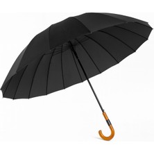 Baw Company 16 Tel Dayanıklı Şemsiye Rüzgara Dayanıklı, Klasik Baston Tip, Siyah