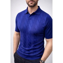 Tarz Yeri Erkek Yazlık Triko Dokuma Tişört Kısa Kol Polo Yaka T-Shirt - Lacivert