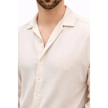 Tarz Yeri Erkek Aerobin Kumaş Oversize 4 Mevsim Uzun Kollu Rahat Kalıp Gömlek - Bej