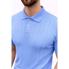 Erkek Yazlık Triko Tişört Kısa Kol Polo Yaka Düğmeli T-Shirt - Bebek Mavisi