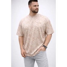 Lushiowear Erkek Premium Tişört Osy Yumuşak Dokulu Yıkamalı Oversize T-Shirt - Bej