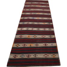Zehra Abla Halı El Dokuması Başyapıt Yekpare Çizgili Malatya Yolluk Yün Kilim 7181