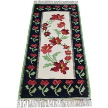 Zehra Abla Halı Yeni El Dokuma Otantik Güllü Çiçekli Karabağ Yolluk Yün Kilim 7183