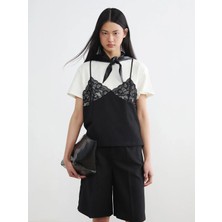 LC Waikiki Lcw Vision Ekru Bisiklet Yaka Dantel Detaylı Bluz