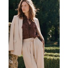 LC Waikiki Lcw Vision Kahverengi Bağlamalı Yaka Fırfırlı Bluz