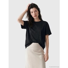 LC Waikiki Lcw Comfort Siyah Bisiklet Yaka Desenli Bluz