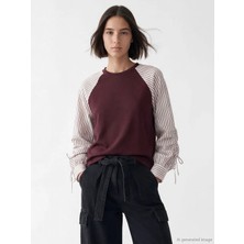 LC Waikiki Natuvera Bordo Bisiklet Yaka Çizgili Bluz