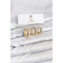 Senka Pirinç Gold Renk Zirkon Taşlı Halka Model Ysx Trio Küpe Seti - TJ-BKP11558
