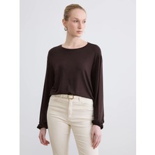 LC Waikiki Lc Waıkıkı Kahverengi Bisiklet Yaka Balon Kollu Oversize Bluz