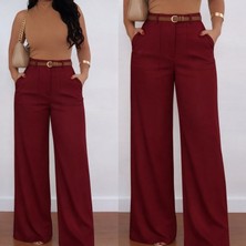 Serac Collection Kadın Yüksek Bel Geniş Paça Detaylı Cepli Ithal Krep Pantolon