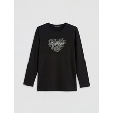 LC Waikiki Lcwaıkıkı Classic Siyah Bisiklet Yaka Baskılı Bluz