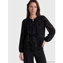 LC Waikiki Lcw Grace Siyah Bisiklet Yaka Desenli Bluz