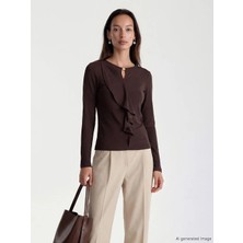 LC Waikiki Lcwaıkıkı Classic Kahverengi Bisiklet Yaka Fırfırlı Bluz