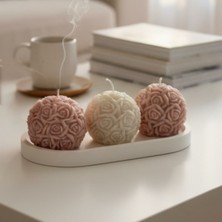 Natura Home Decor 3’lü Gül Mum Seti – Tepsili Dekoratif Mum