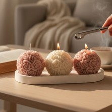 Natura Home Decor 3’lü Gül Mum Seti – Tepsili Dekoratif Mum