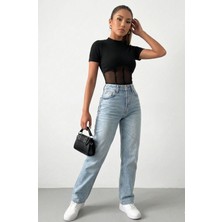 Arben Boutique Kadın Transparan Detay Kısa Kol Kaşkorse Bluz