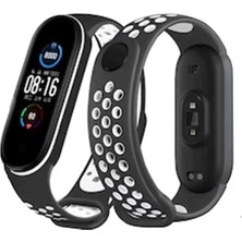 Senka Newface Mi Band 4 Spor Delikli Kordon - Siyah-Beyaz