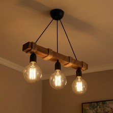 Celestia Home Dekoratif Doğal Ahşap 3'lü Sıralı Kütük Avize - Rustik Halatlı Kompakt Tavan Lambası, Salon Endüstriyel Aydınlatma