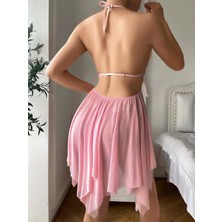 Deridün Yıldız Shoes Kadın Pembe Kelebek Detaylı Tül Fantezi Gecelik 2296