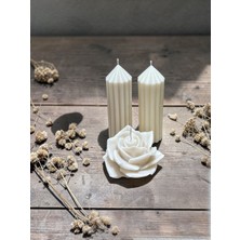 Natura Home Decor 3’lü Dekoratif Mum Seti –  2 Adet Silindir & Gül Mum