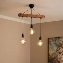 Celestia Home Dekoratif Doğal Ahşap 3'lü Sarkıt Avize - Rustik Halatlı Kütük Tavan Lambası, Salon ve Yemek Masası Için