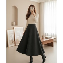 Modamorfo Fermuarlı Kaşe Çan Etek   -Füme