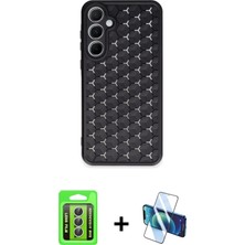 Cepte Toptan Galaxy A15 4g Zirve Form - Siyah 3D Antistatik Cam Ekran Koruyucu + Gümüş Raze Metal Kamera Lens