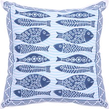 Yargıcı Balık Desenli Pamuk Kumaş Kare Yastık(45x45 Cm)