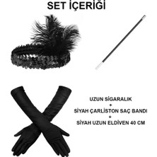 Gray Line Gry Gatsby Aksesuar Seti – Siyah Charleston Saç Bandı, Uzun Eldiven &amp; Sigaralık Nel1