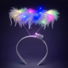 Vera Vtc Renkli LED Işıklı Beyaz Tüylü Püsküllü Parti Tacı 965874