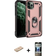 Cepte Toptan iPhone 11 Pro Ahenk Klasik Koleksiyonu - Siyah 34D Hayalet Izgaralı Cam + Pembe Renkli Kamera Lens Koruma Cam