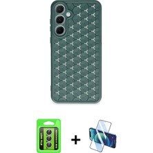 Cepte Toptan Galaxy A15 4g Zirve Form - Siyah 3D Antistatik Cam Ekran Koruyucu + Gümüş Raze Metal Kamera Lens