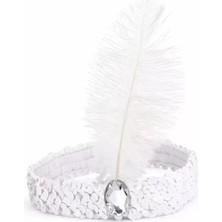 Vera Vtc Beyaz Tüylü Retro Çarliston Saç Bandı - 70-80-90’lar Parti Tacı 965874