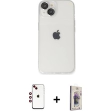 Cepte Toptan iPhone 14 Ufuk Minimal Özel Seri - Siyah Bilvis 3D Cam Ekran Koruyucu + Kırmızı Shine Kamera Lens