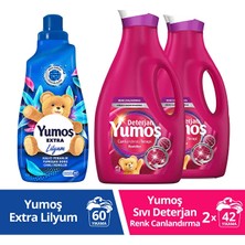 Yumoş Extra Lilyum Konsantre Yumuşatıcı 1440 ml Renkli Giysiler Için Deterjan 2500 ml X2